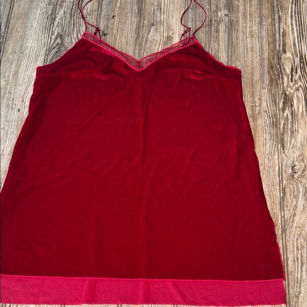 Free People intimately small Red Chemise tank top hi how sheer trim top